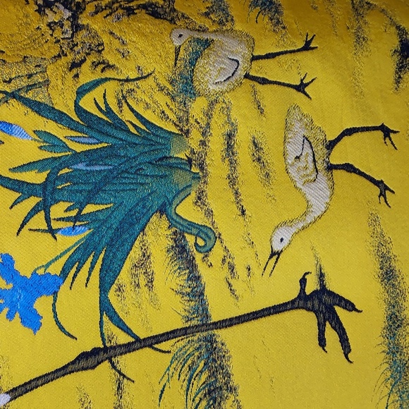 Yellow Crane Floral Print Cheongsam Qipao Mandarin Collar Min Dress Size M - Picture 5 of 9